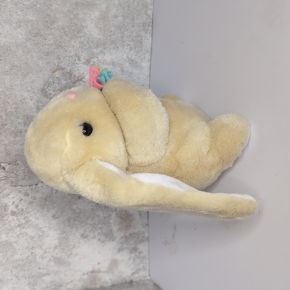 Easter Pets Yellow Rabbit Bunny holding flowers Plush Sits 9" tall - Picture 4 of 7